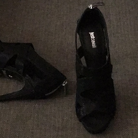 New Just Cavalli 5” black cage sandals 39 8.5 - Picture 11 of 11